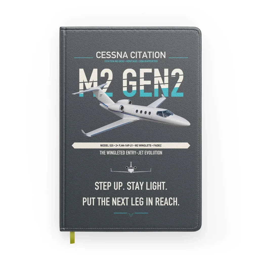 Cessna Citation M2 Gen2 design on gray notebook