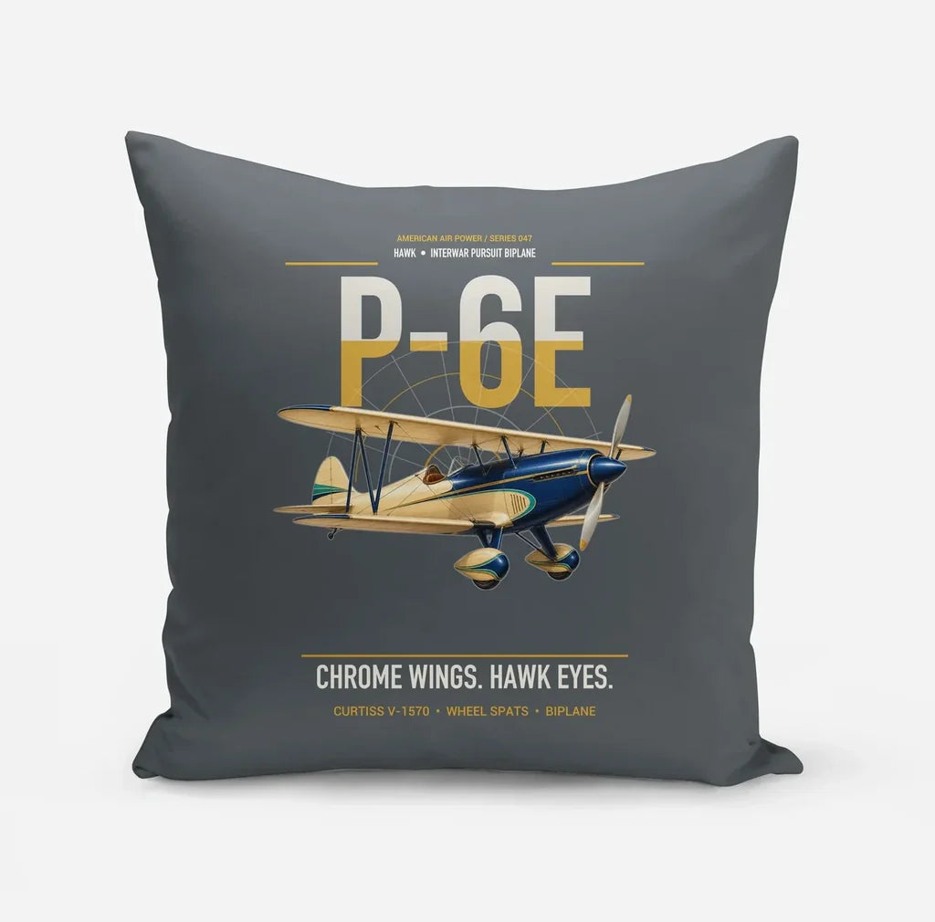 Curtiss P-6E Hawk design on gray pillow
