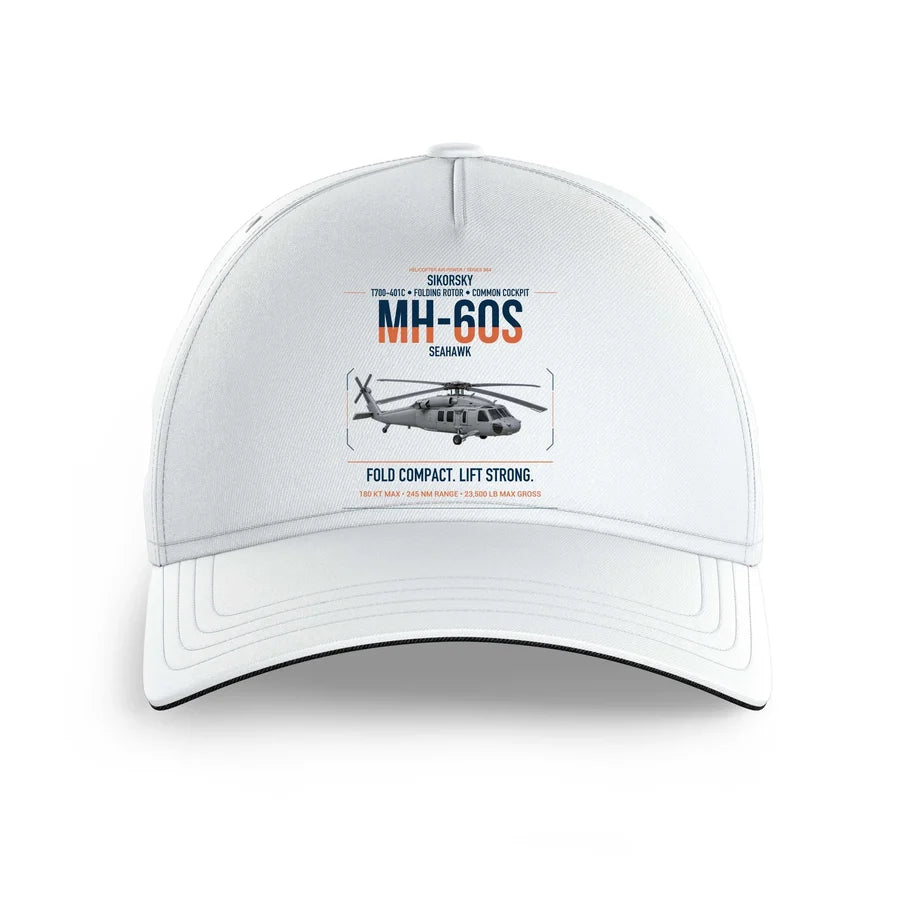 Sikorsky MH-60S Seahawk design on white printed hat