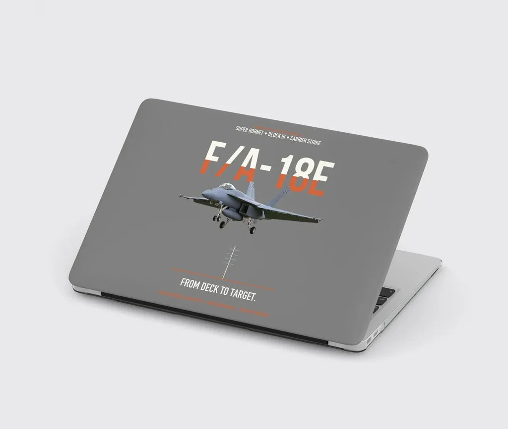 F-A-18E Super Hornet Block III From Deck To Target design on gray MacBook case