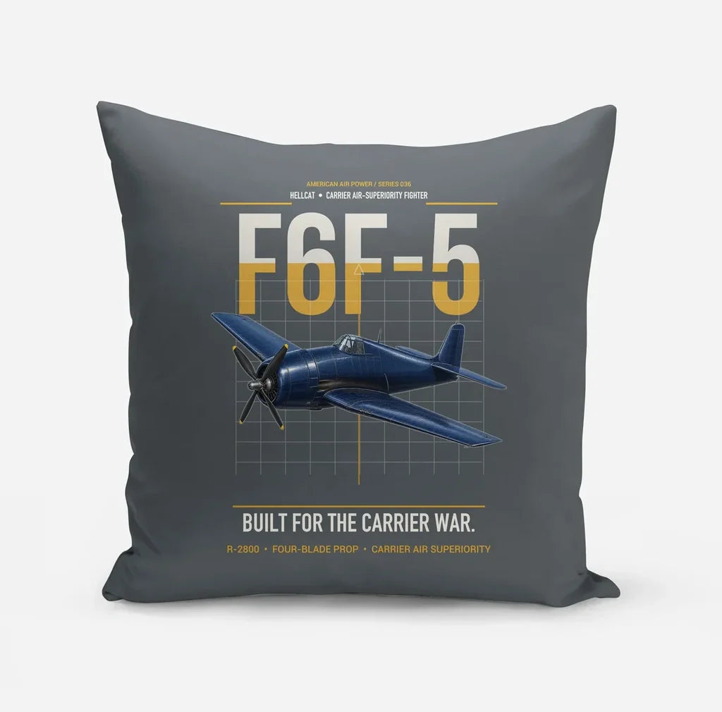 F6F-5 Hellcat design on gray pillow