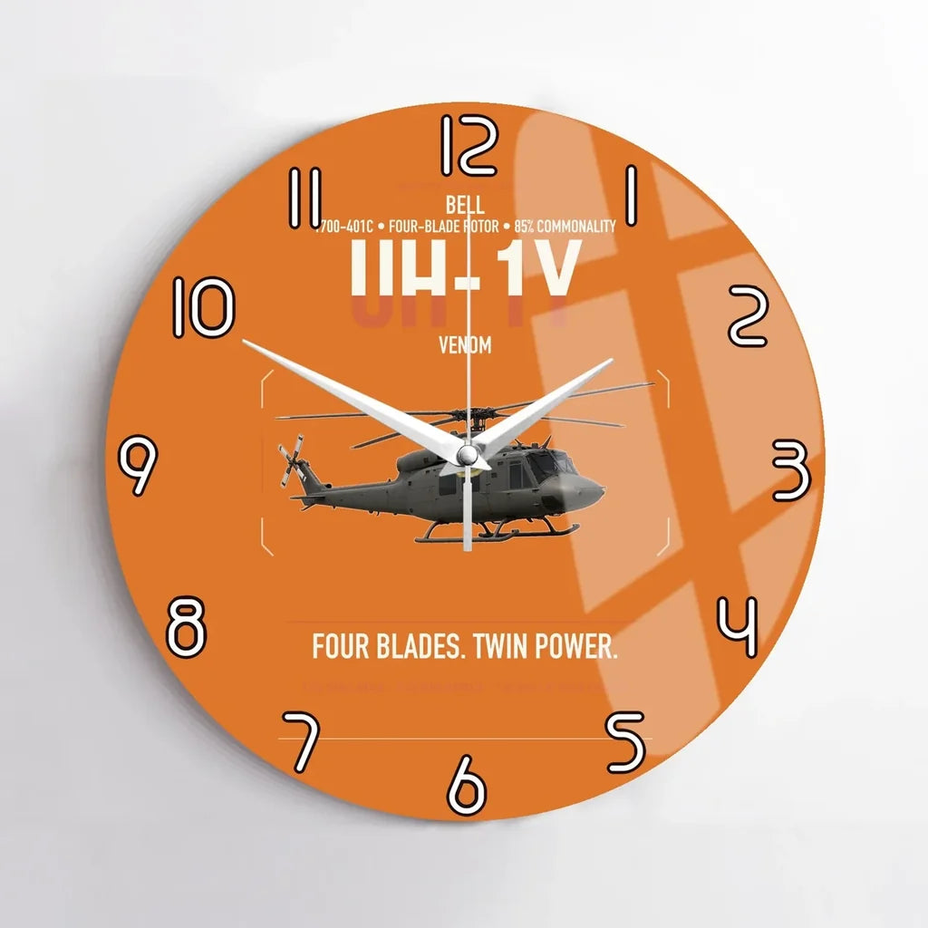 Bell UH-1Y Venom design on orange no frame wall clock