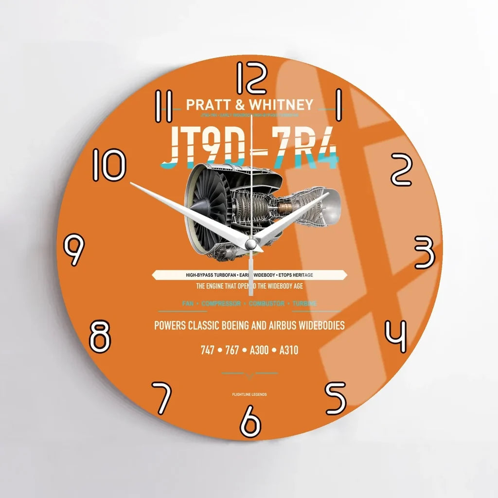 JT9D-7R4 design on orange no frame wall clock