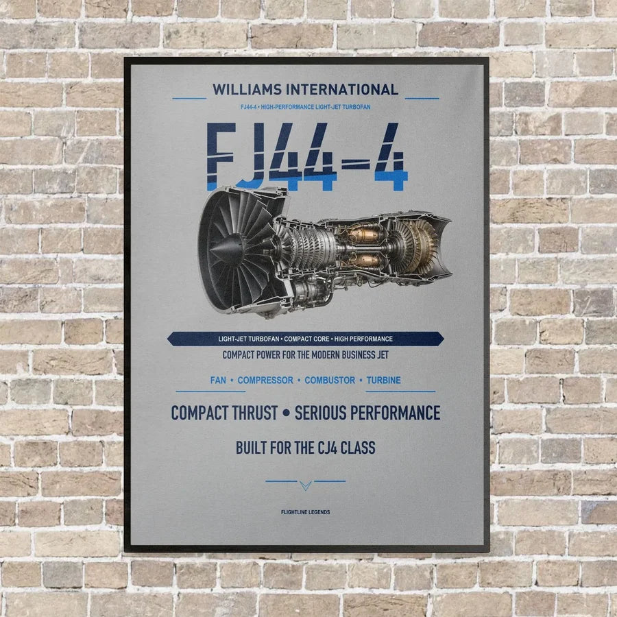 FJ44-4 vertical canvas print - framed - light gray background