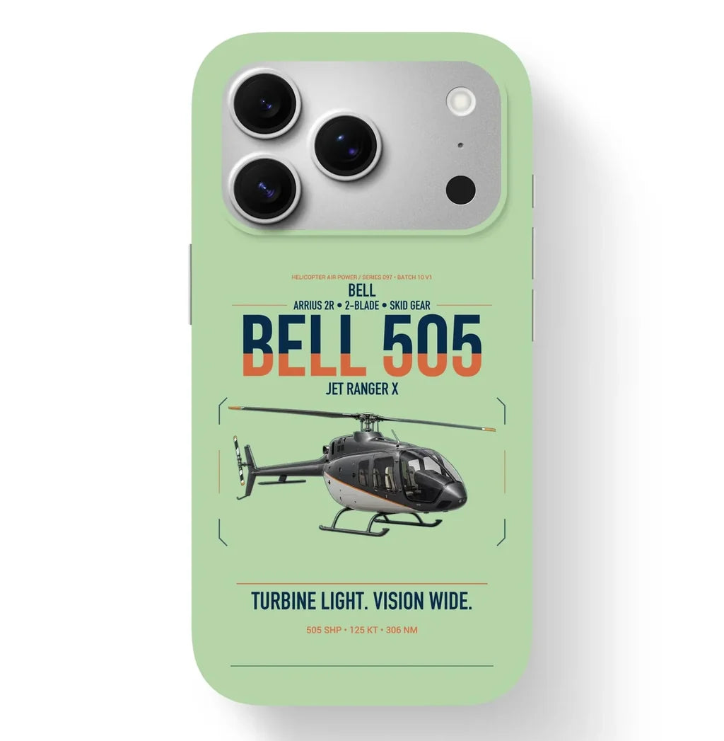 Bell 505 Jet Ranger X design on light green magsafe iphone case, for iPhone 17 Pro