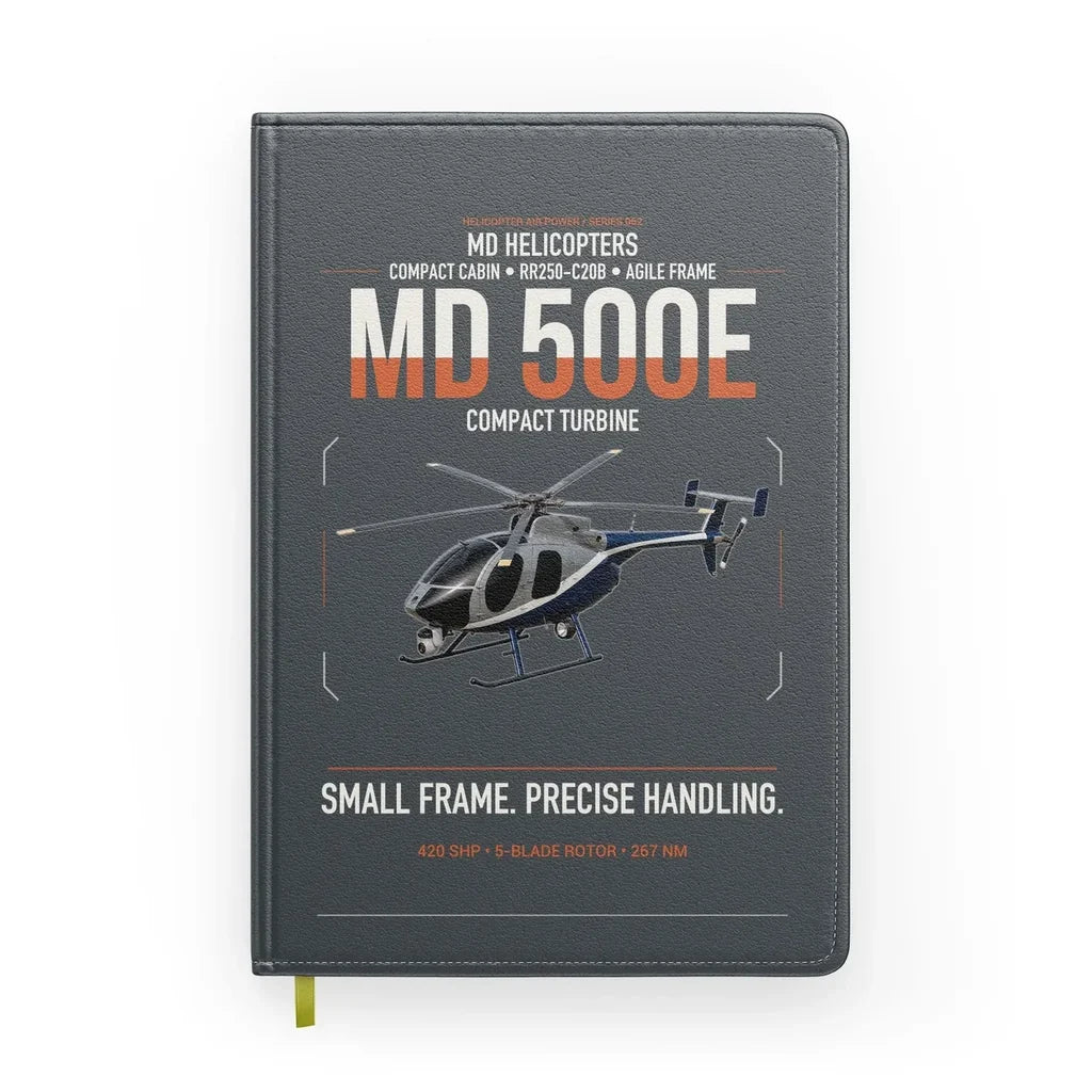 MD Helicopters MD 500E design on gray notebook