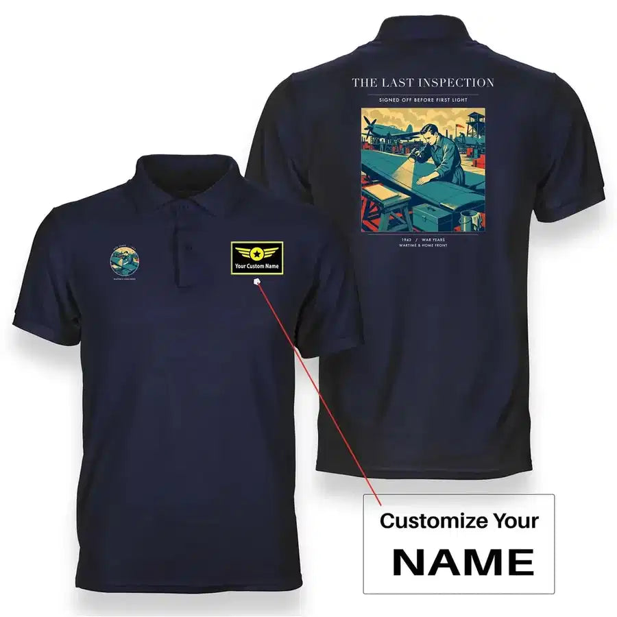 VINTAGE G4536 - The Last Inspection - Double-Side Polo T-Shirt design on navyblue+name