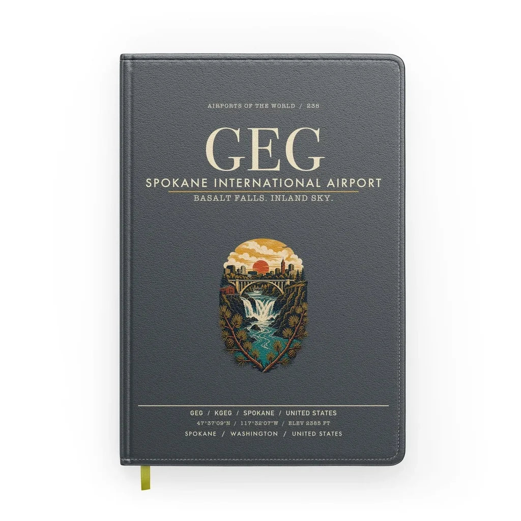 Spokane International Airport (GEG) design on gray notebook