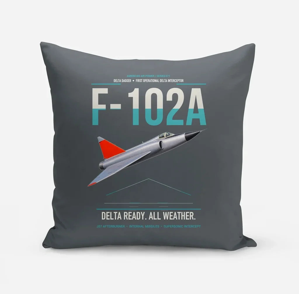 F-102A Delta Dagger design on gray pillow