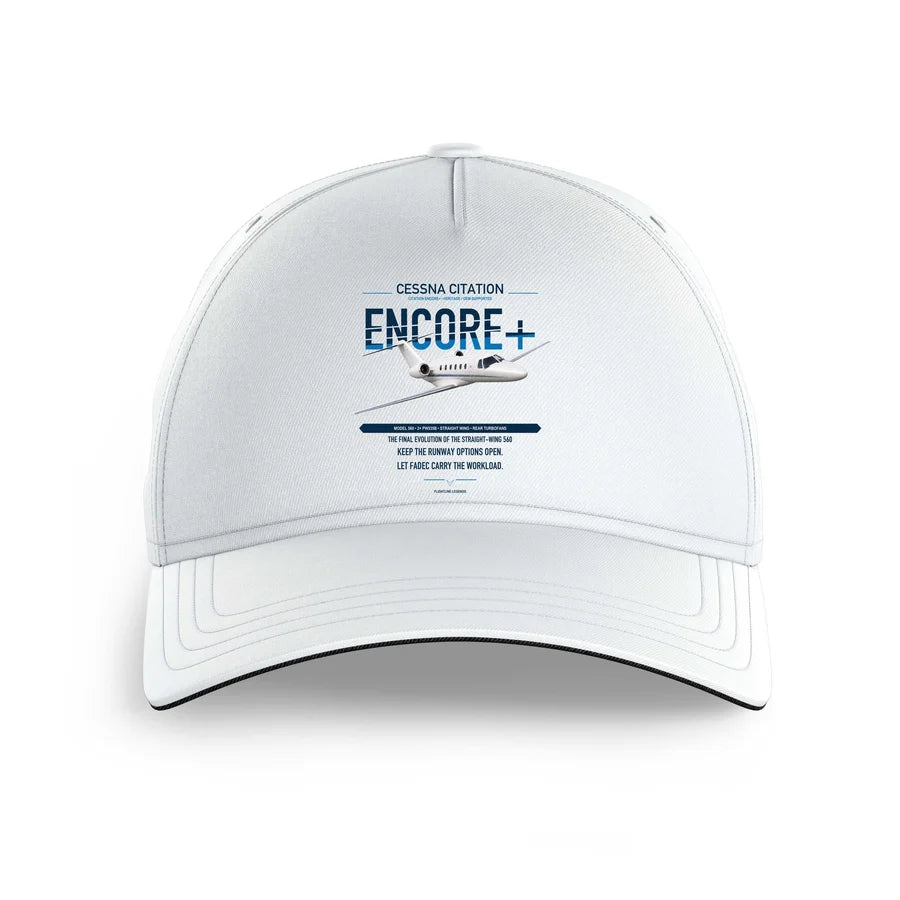 Cessna Citation Encore+ design on white printed hat