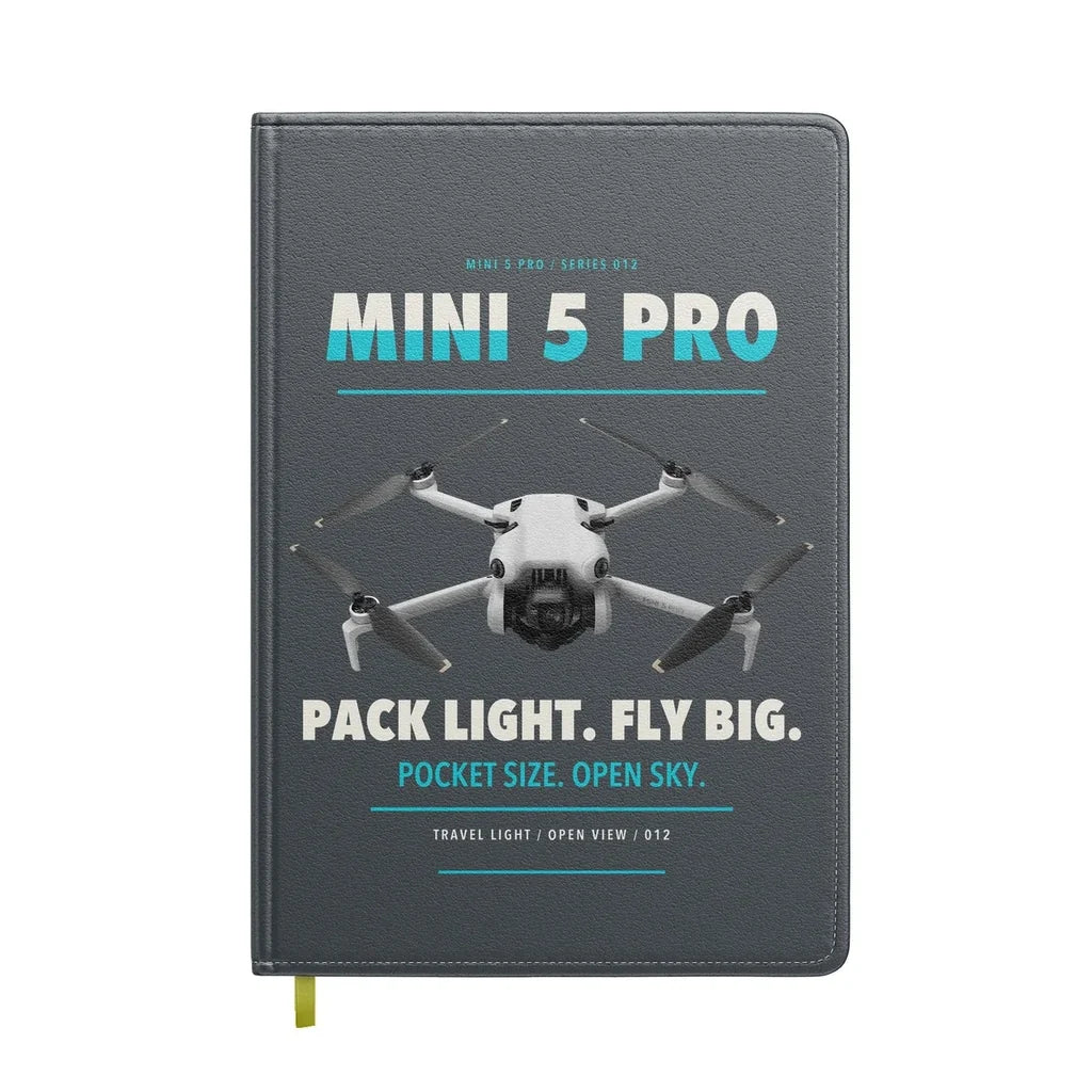 DJI Mini 5 Pro design on gray notebook