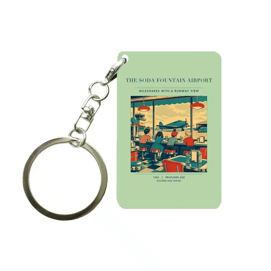 VINTAGE G4247 - The Soda Fountain Airport - Designed Key Chain design on lightgreen