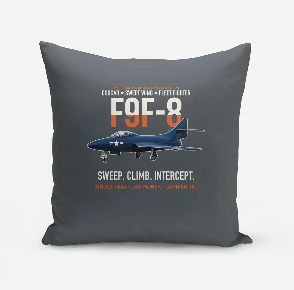 F9F-8 Cougar Swept Wing Carrier Fighter design on gray pillow