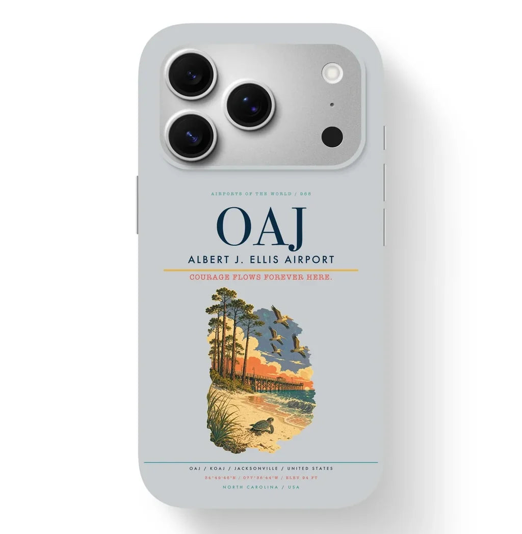 Jacksonville Airport (OAJ) design on light gray iPhone 17 Pro MagSafe case