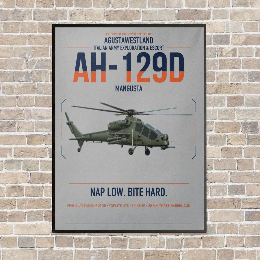 AgustaWestland AH-129D Mangusta vertical canvas print - framed - light gray background