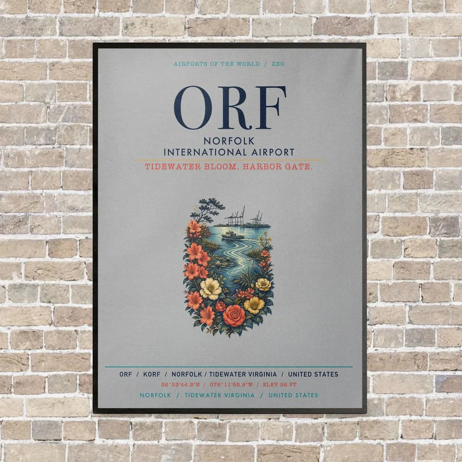 Norfolk International Airport ORF vertical canvas print - framed - light gray background
