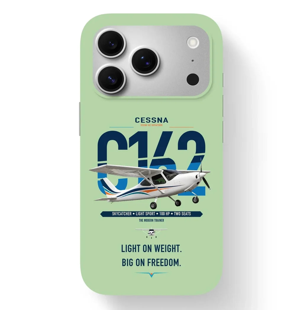 Cessna 162 Skycatcher design on light green magsafe iphone case, for iPhone 17 Pro