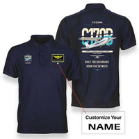 Thumbnail for Cessna 170B design on navy blue+name double-side polo t-shirt, double-side print