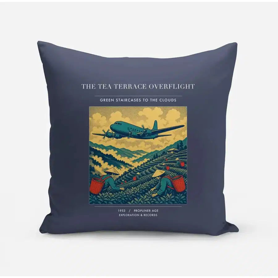 VINTAGE G4342 - The Tea Terrace Overflight - Designed Pillows design on navyblue