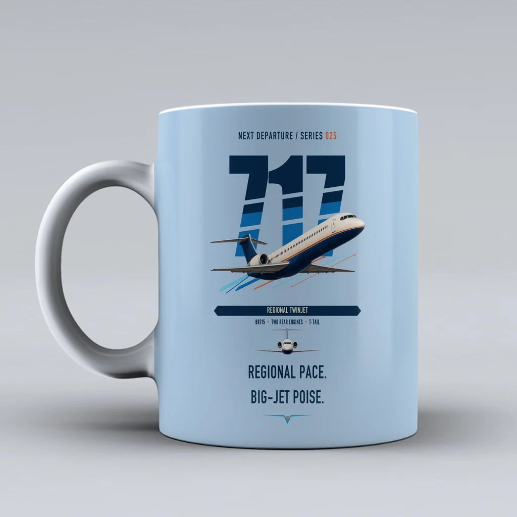 Boeing 717-200 double-side print on light blue ceramic mug