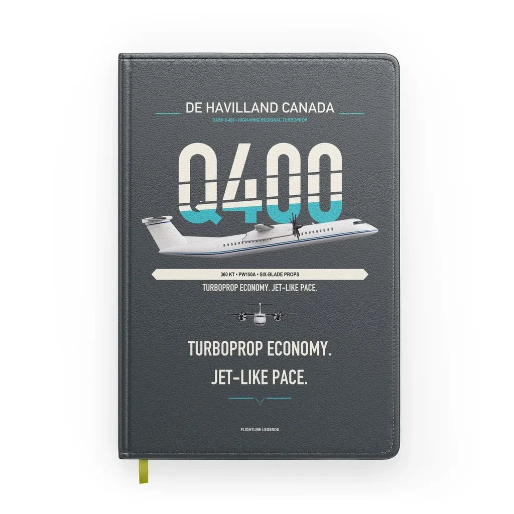 De Havilland Dash 8-400 design on gray notebook