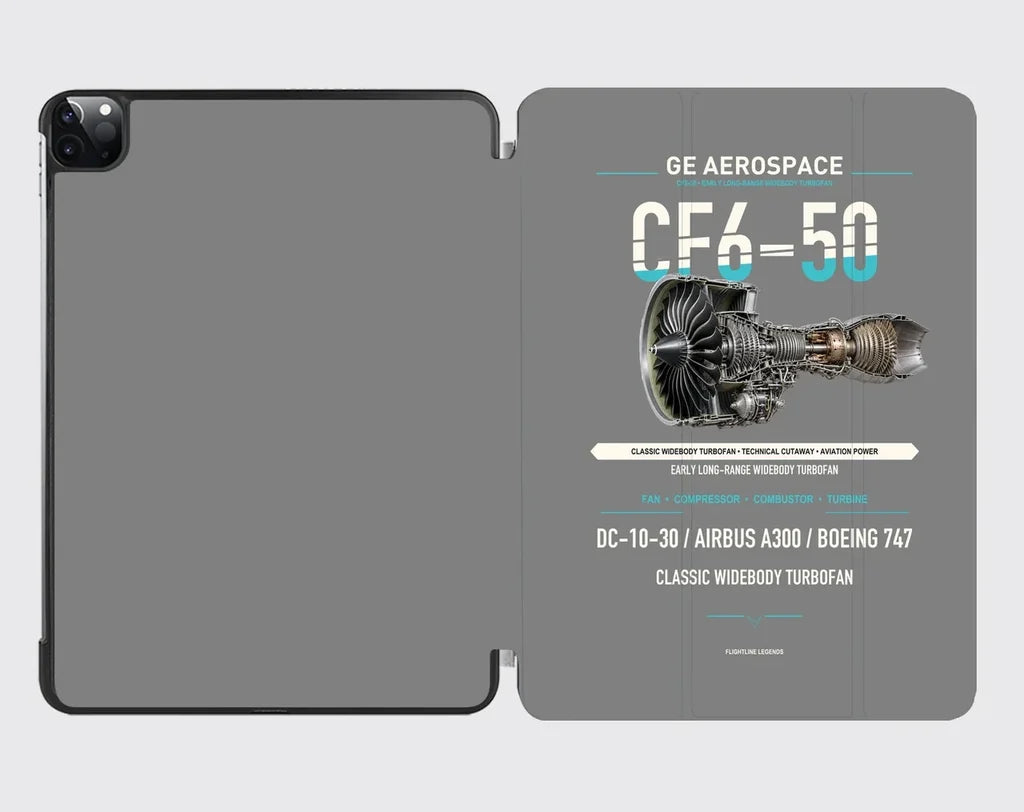 CF6-50 design on gray ipad tablet case