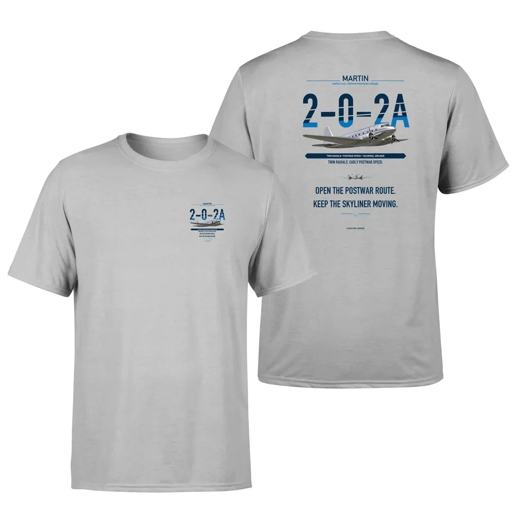 Martin 2-0-2A design on light gray t shirt