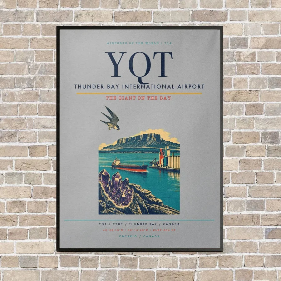 Thunder Bay International Airport YQT vertical canvas print - framed - light gray background