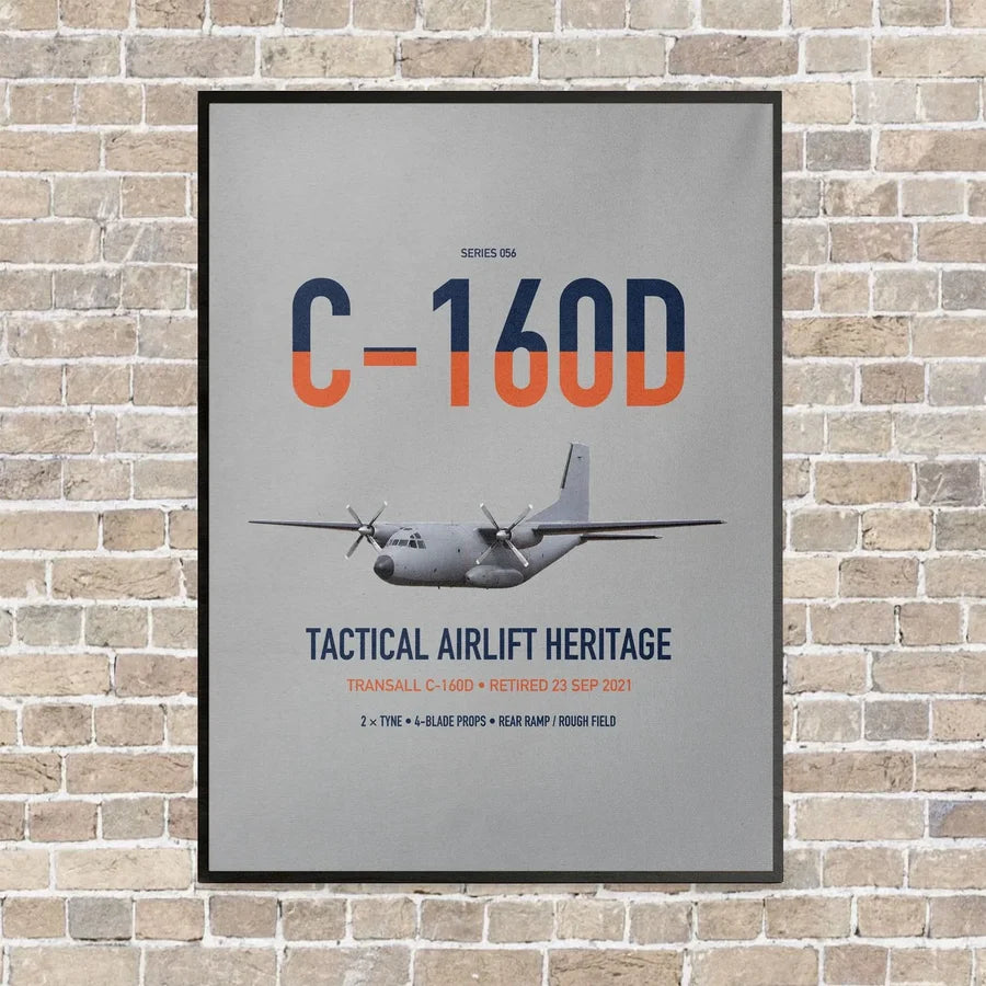Transall C-160D vertical canvas print - framed - light gray background