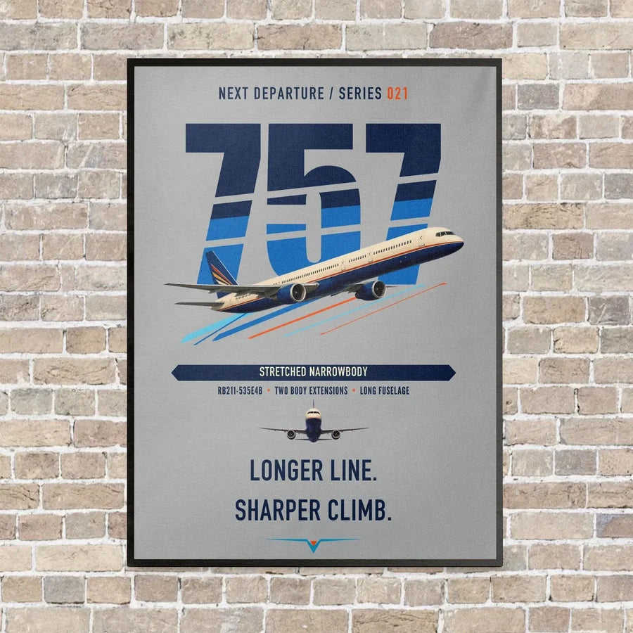 Boeing 757-300 vertical canvas print - framed - light gray background