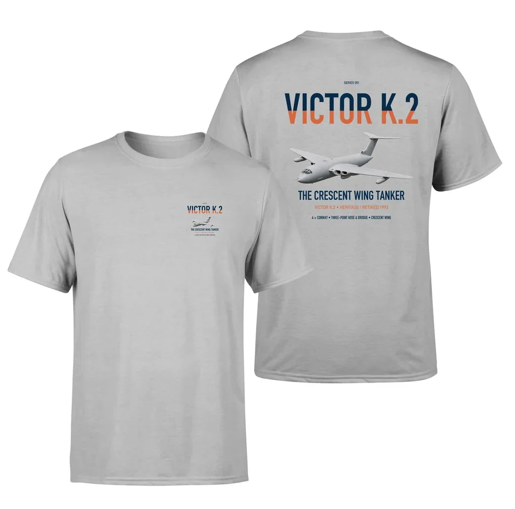 Handley Page Victor K.2 design on light gray double-side t-shirt, double-side print