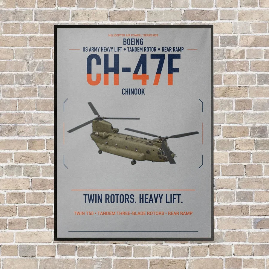 Boeing CH-47F Chinook vertical canvas print - framed - light gray background