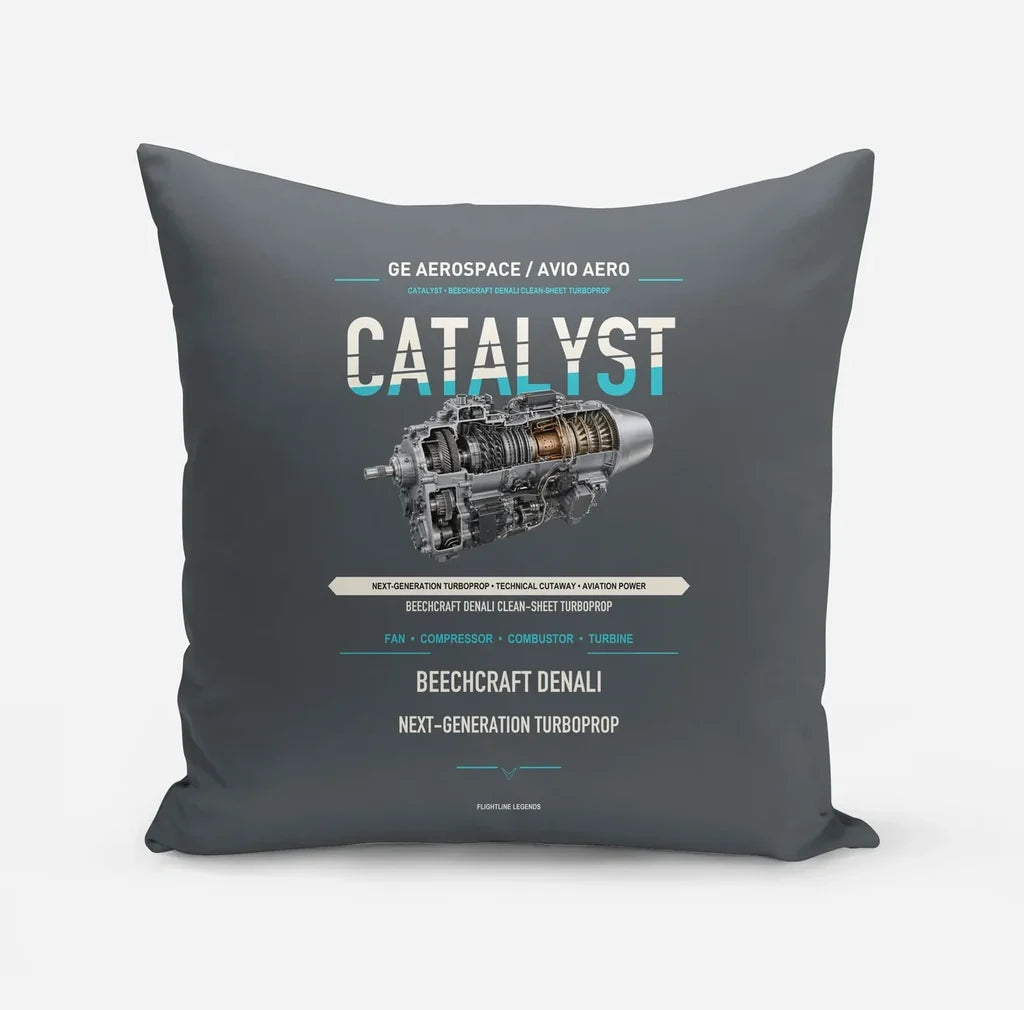 CATALYST design on gray pillow