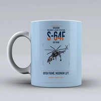 Thumbnail for Erickson S-64F Air Crane design on light blue ceramic mug, double-side print