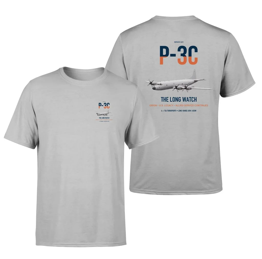 P-3C Orion design on light gray double-side t-shirt, double-side print