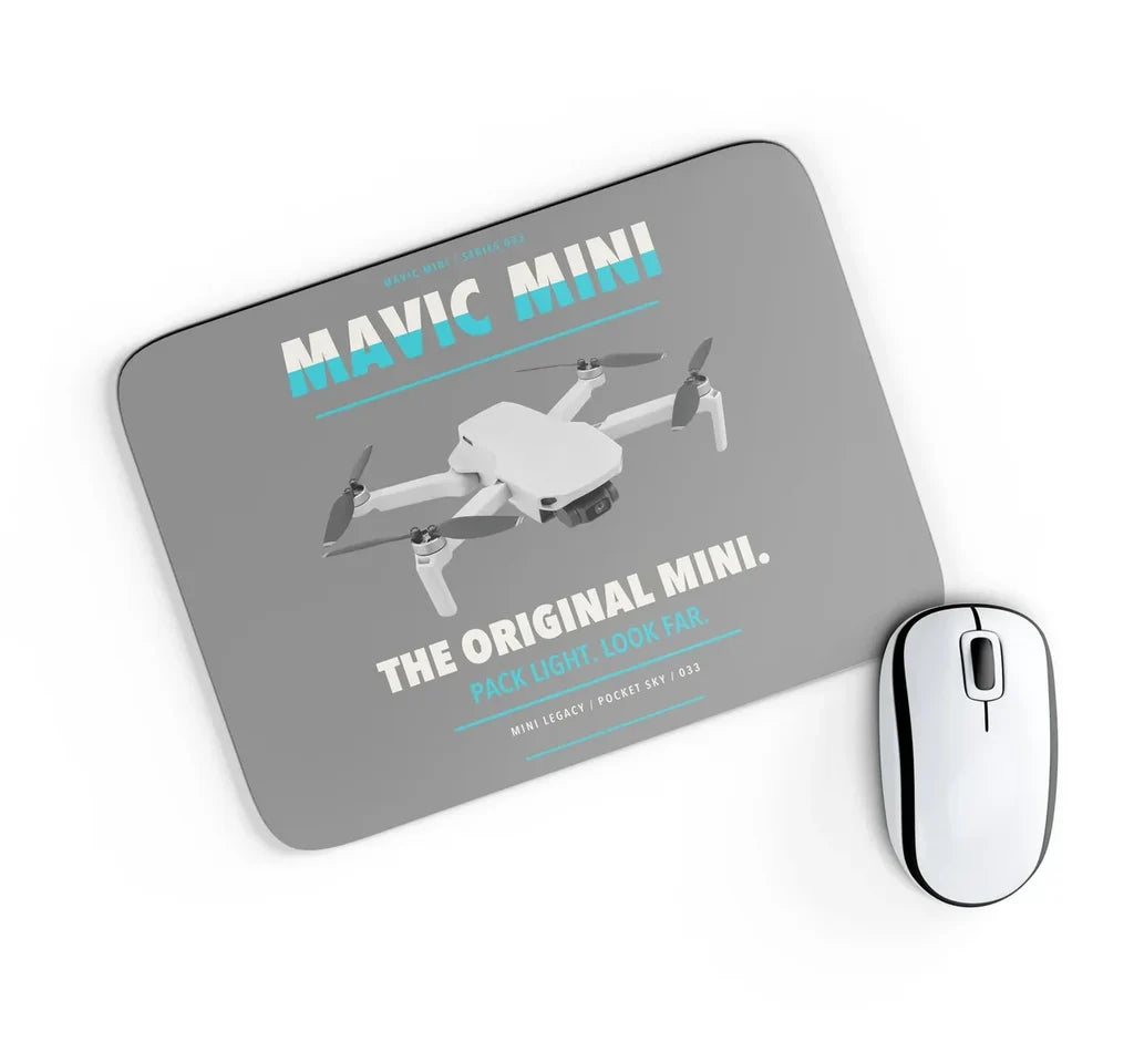 DJI Mavic Mini design on gray rectangle mouse pad