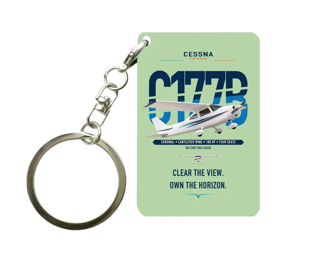 Cessna 177B Cardinal design on light green designed key chain, double-side print