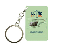 Thumbnail for Bell H-13G Sioux design on light green designed key chain, double-side print