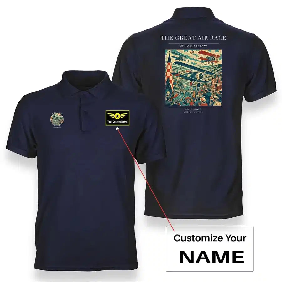 VINTAGE G4003 - The Great Air Race - Double-Side Polo T-Shirt design on navyblue+name