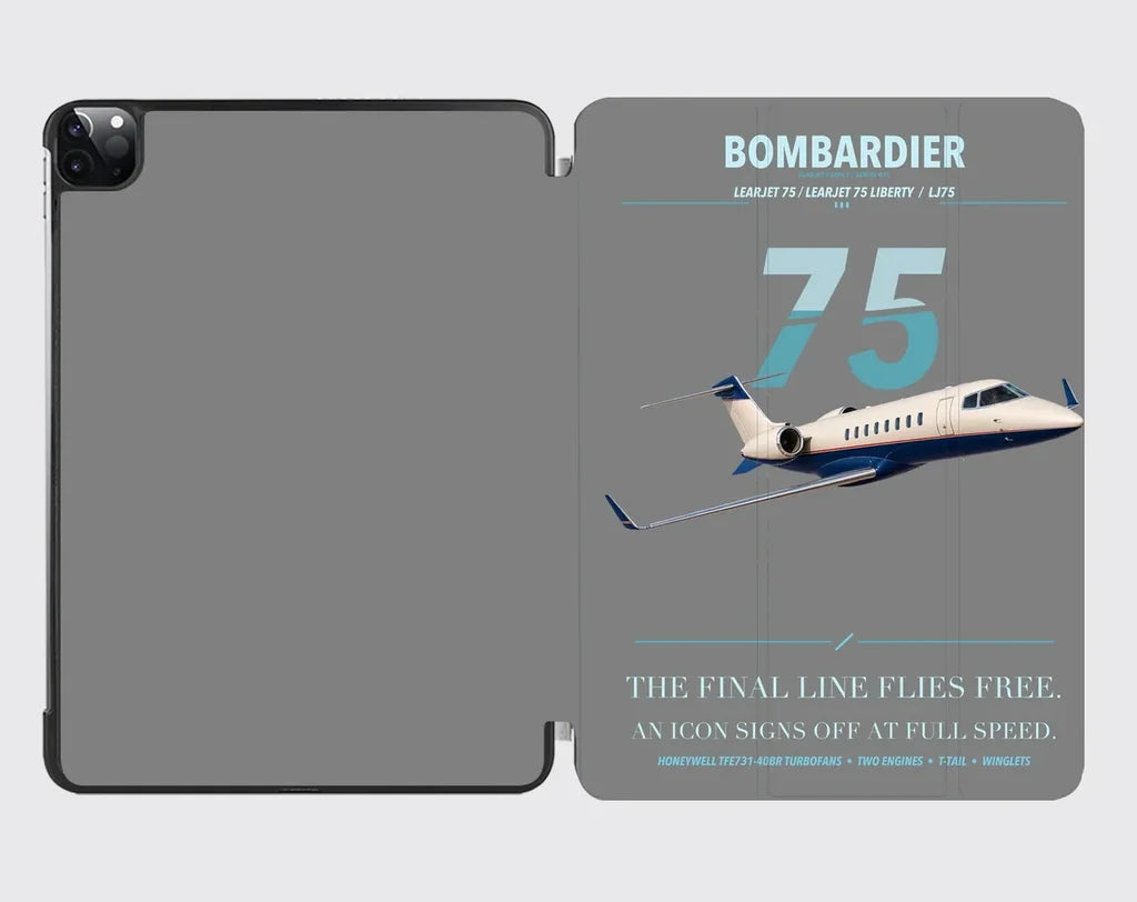 Bombardier Learjet 75 Liberty design on gray ipad tablet case