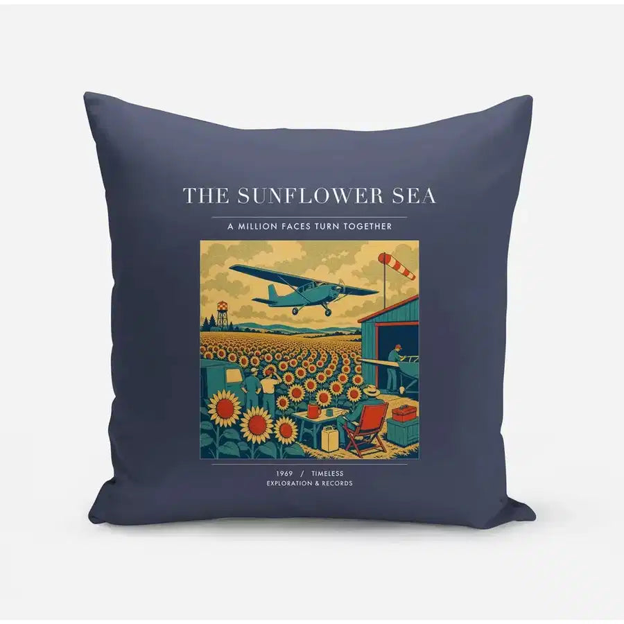 VINTAGE G4391 - The Sunflower Sea - Designed Pillows design on navyblue
