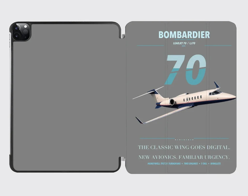 Bombardier Learjet 70 design on gray ipad tablet case