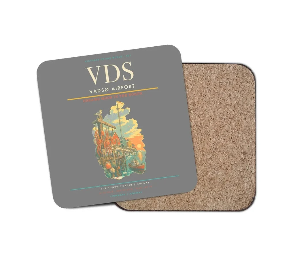 Vadsø Airport (VDS) design on gray 1 piece coaster