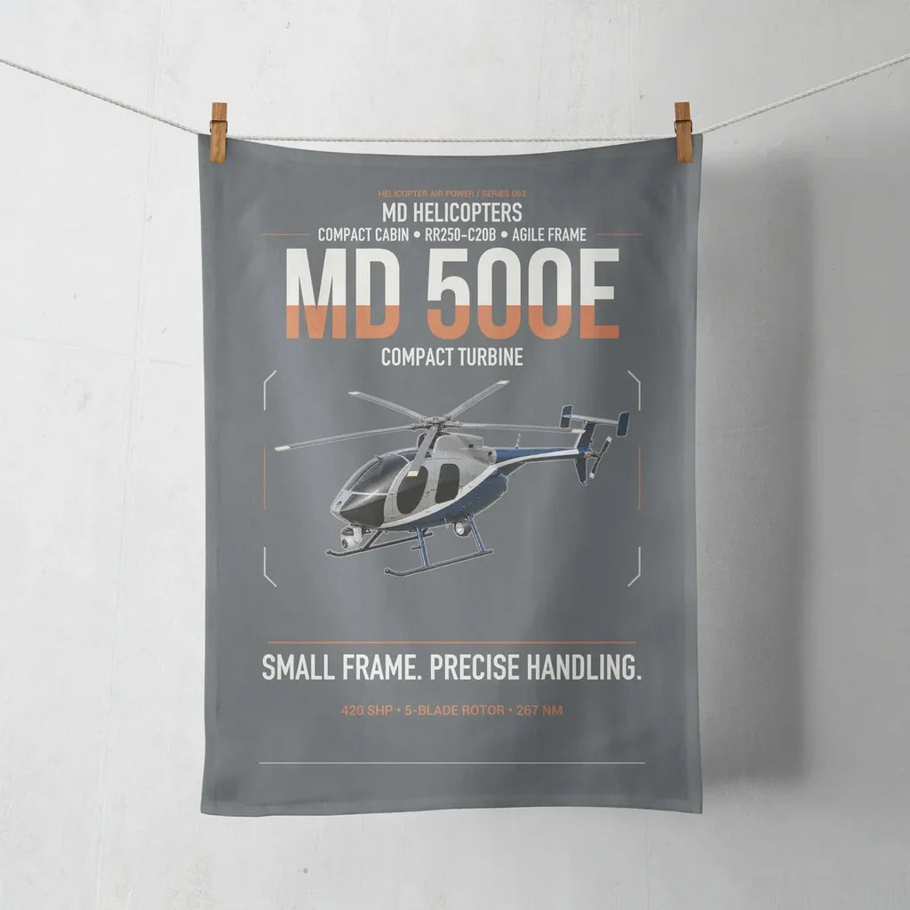 MD Helicopters MD 500E design on gray towel