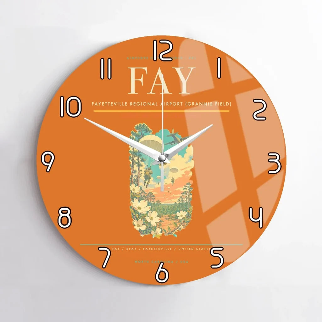 Fayetteville Regional Airport (Grannis Field) (FAY) design on orange no frame wall clock