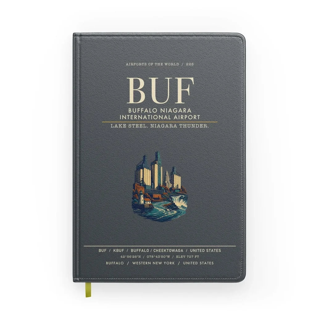 Buffalo Niagara International Airport (BUF) design on gray notebook