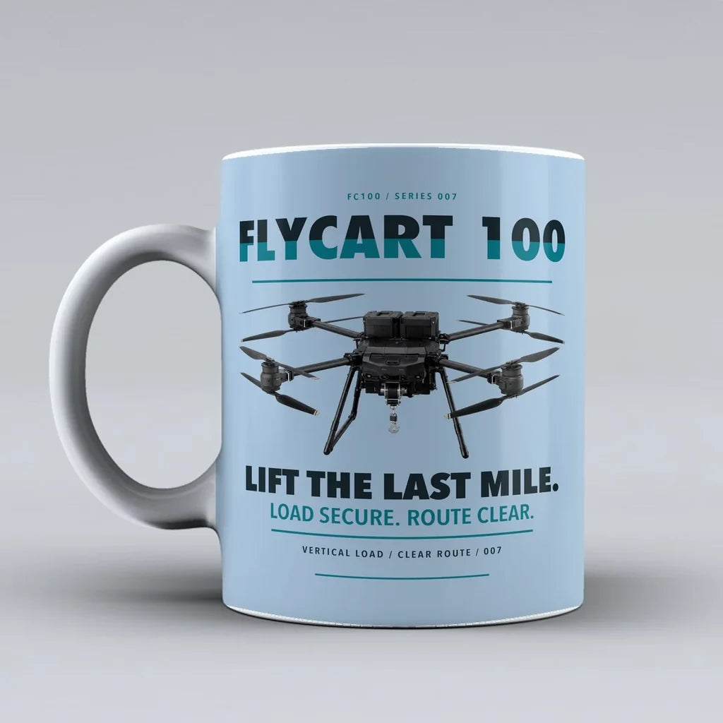 FlyCart 100 Mug design on light blue dji