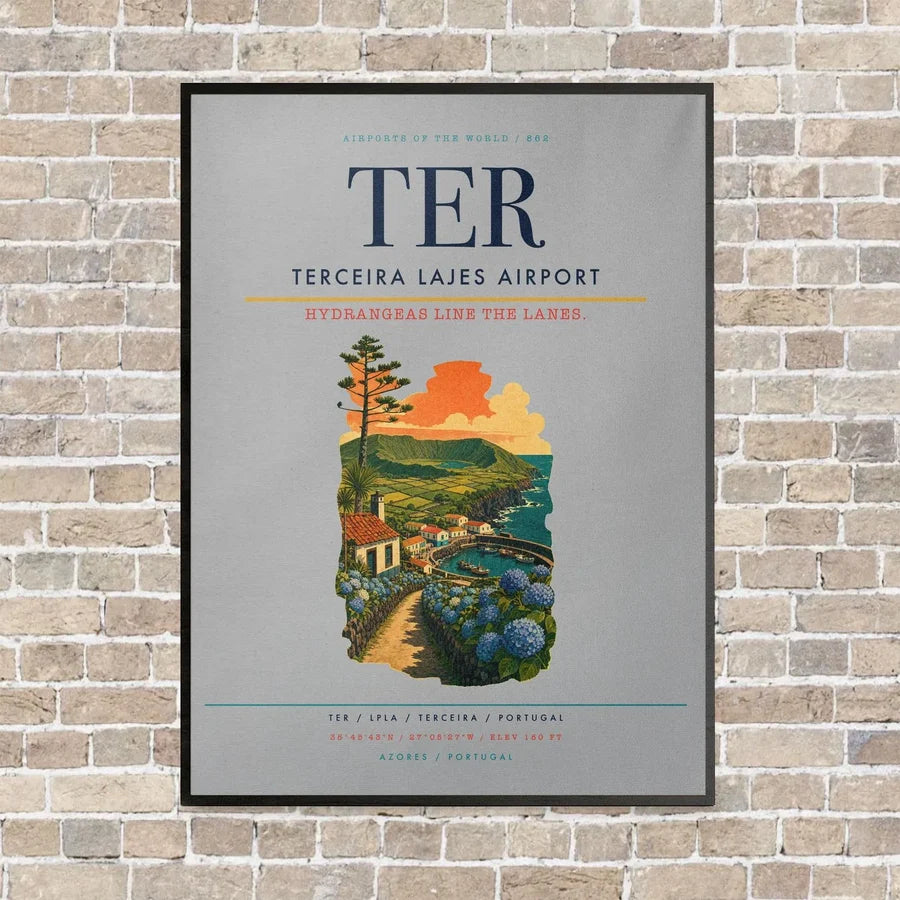 Terceira Lajes Airport TER vertical canvas print - framed - light gray background