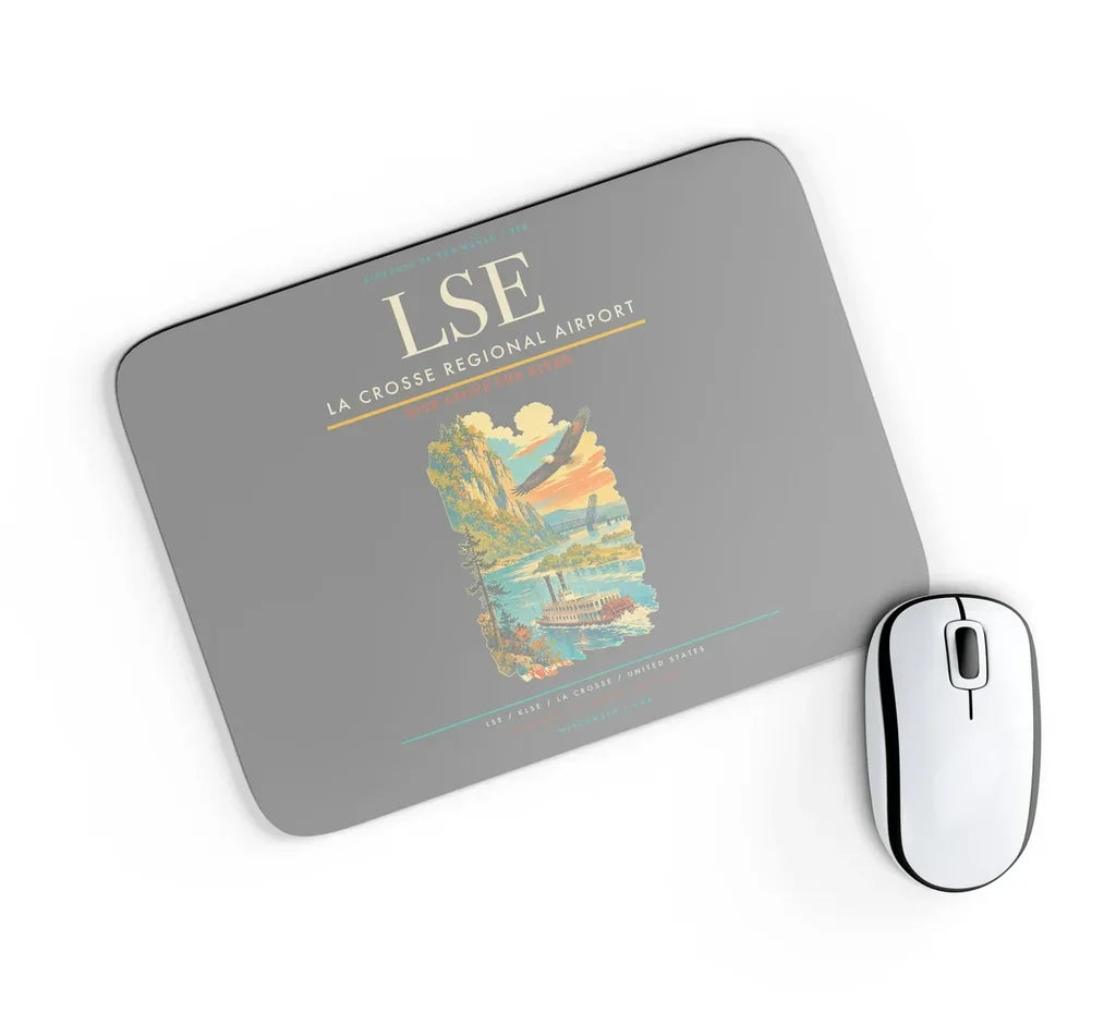 La Crosse Regional Airport (LSE) design on gray rectangle mouse pad