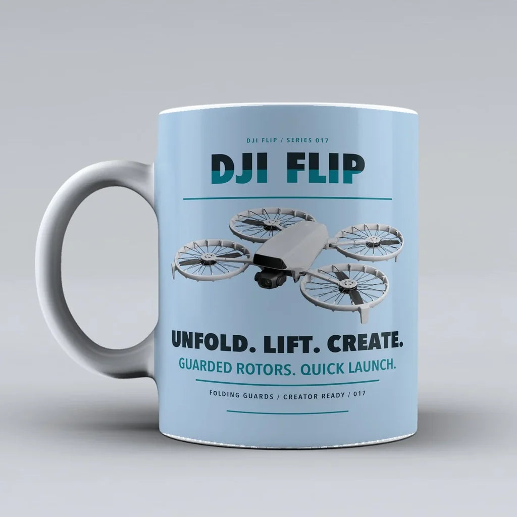 Flip Mug design on light blue dji